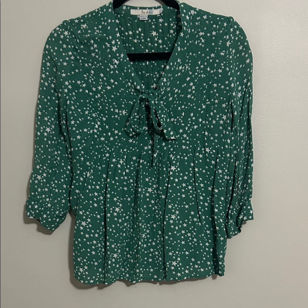 Boden Green Star Print Blouse